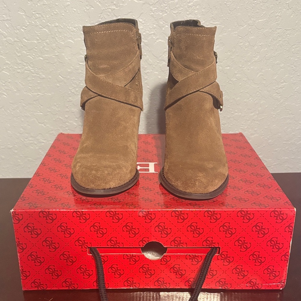Guess Tan Suede Ankle Booties